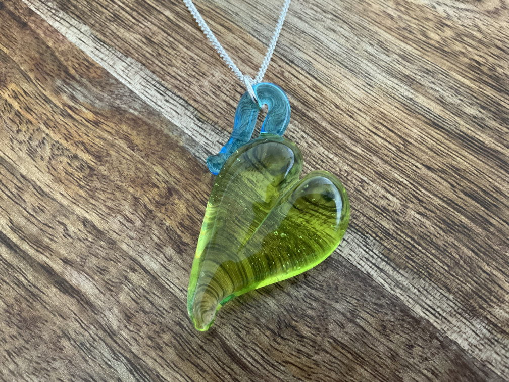 Heart Dichroic Fused Glass Pendant and Chain
